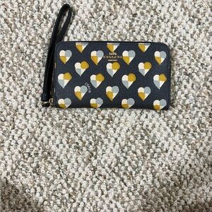 Coach Heart Pattern Wristlet in Blue and Yellow